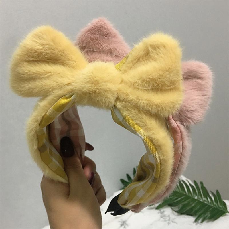 

Haimeikang Fashion Lamb Wool Headband New Plush Ears Bezel Headdress Knotting Bow Head Hoop Hair Accessories Female Tiara