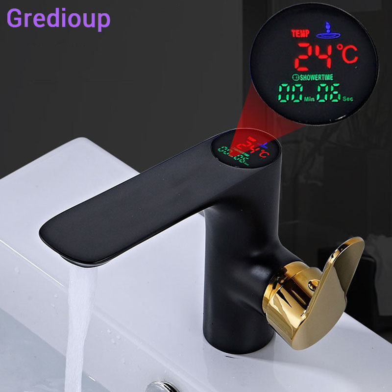 

Torneiras Para Banheiro LED Screen Bathroom Basin Faucet Hot Cold Taps For Bathroom Brass Wash Basin Tap Mixer Water Faucets Tap