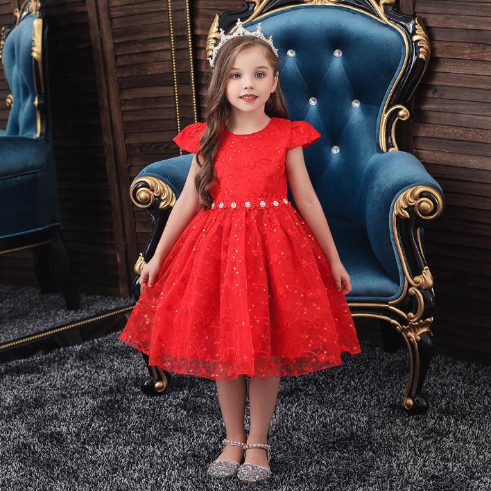 

Red Christmas Dress Girl Costume Kids Dresses For Girls Baby Dress Up Children Party Xmas Gift Party Wear Clothes 0-5Years, Rose red