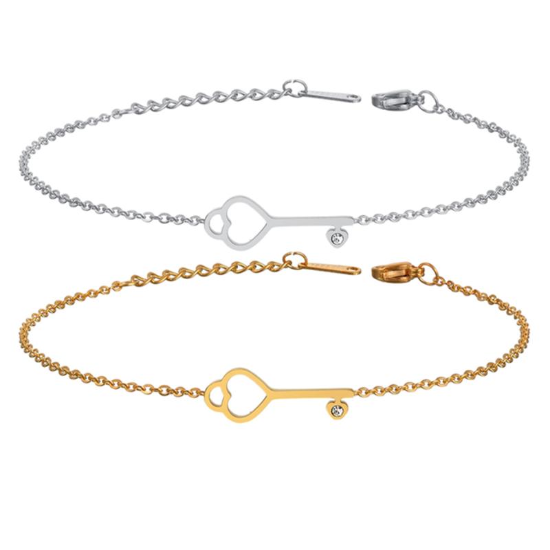 

Heart Key Charm Bracelet & Bangles Gold Color Stainless Steel Bracelets for Women Europe American Jewelry Bijoux Femme 2020
