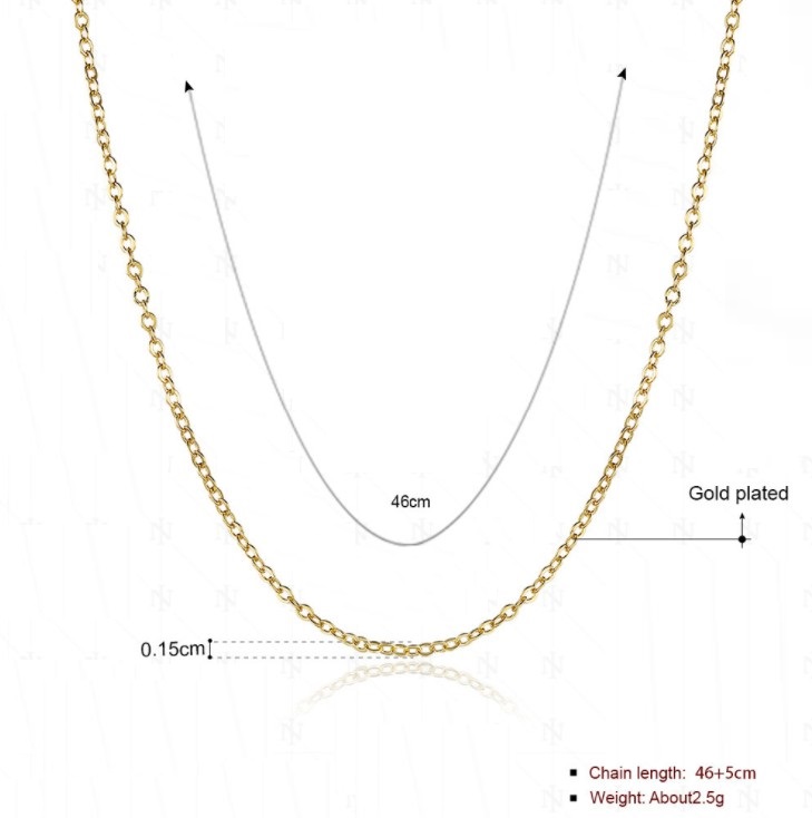 

High Quality 18K Gold Plated Rolo Chains Necklaces Fashion 1.5MM 18 inch DIY Pendant Brass Necklace fine Jewelry for women girls