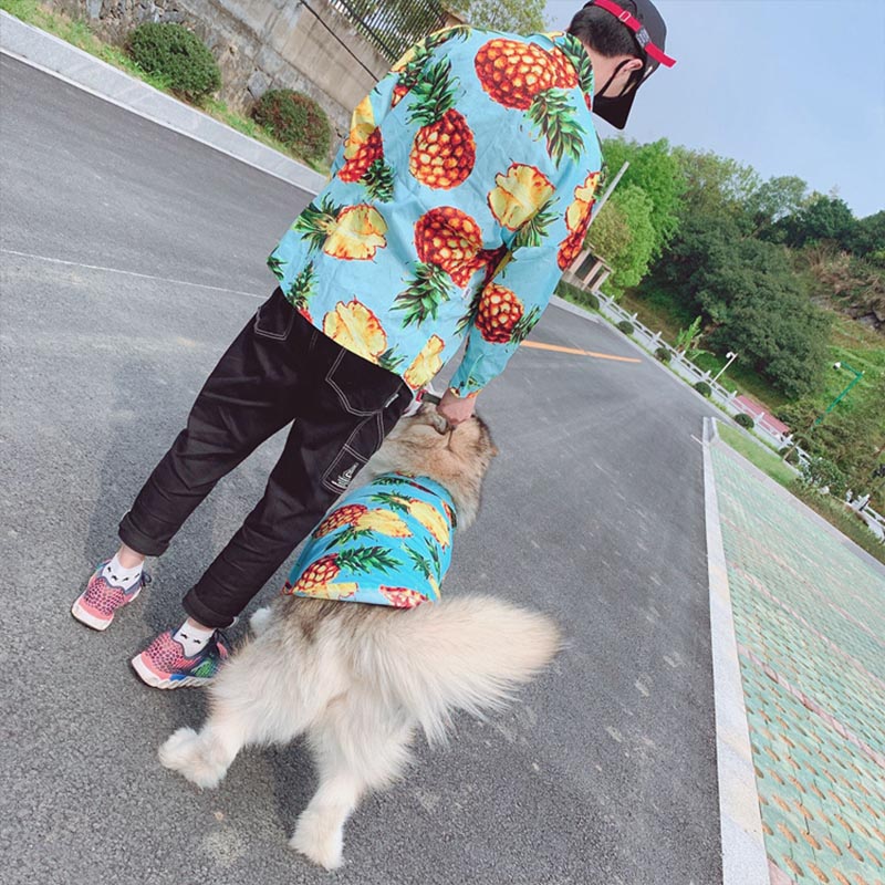 

Hawaiian Style Pet Shirt Medium Large Dog Clothes Pet Matching Clothes For Dogs Costume Print Dogs Clothing Ropa Perro Labrador, Pineapple