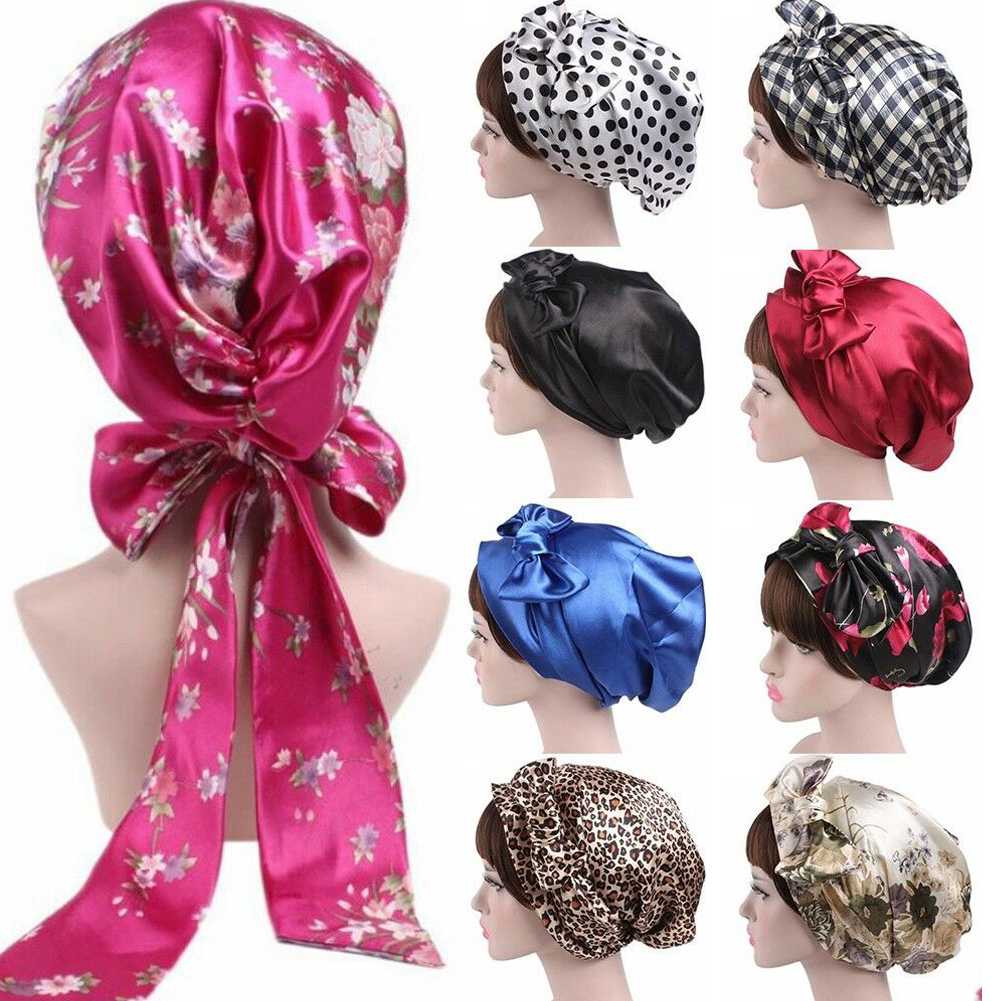 

Women Silk Shower Cap Night Sleep Cap Hair Bonnet Hat Head Cover Satin Turban Headscarf