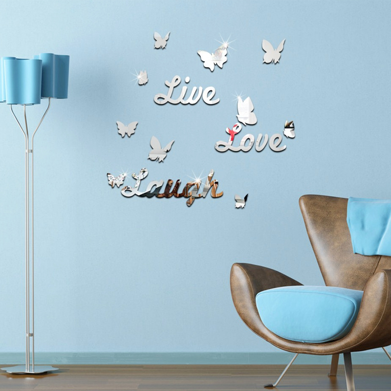 

top sale acrylic mirror sticker home decoration modern style furniture living room 3d stickers butterfly pattern