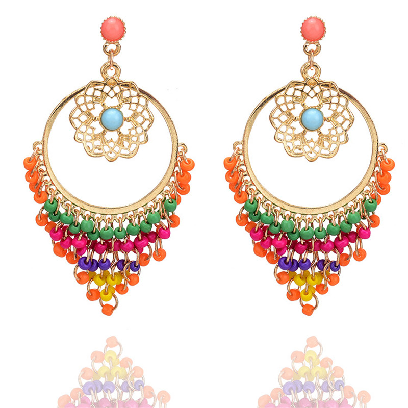

New Big Statement ethnic Earrings for Women Grandes New Arrival Fashionable Gold Color Alloy Colorful Rhinestone Drop Earrings