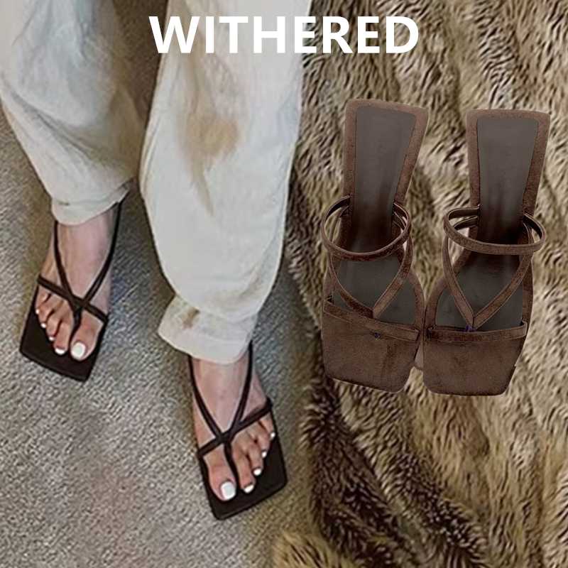

Withered england 2020 summer shoes women ins fashion blogger sheep square toe high heel mules slippers sandals women shoes woman, Picture color