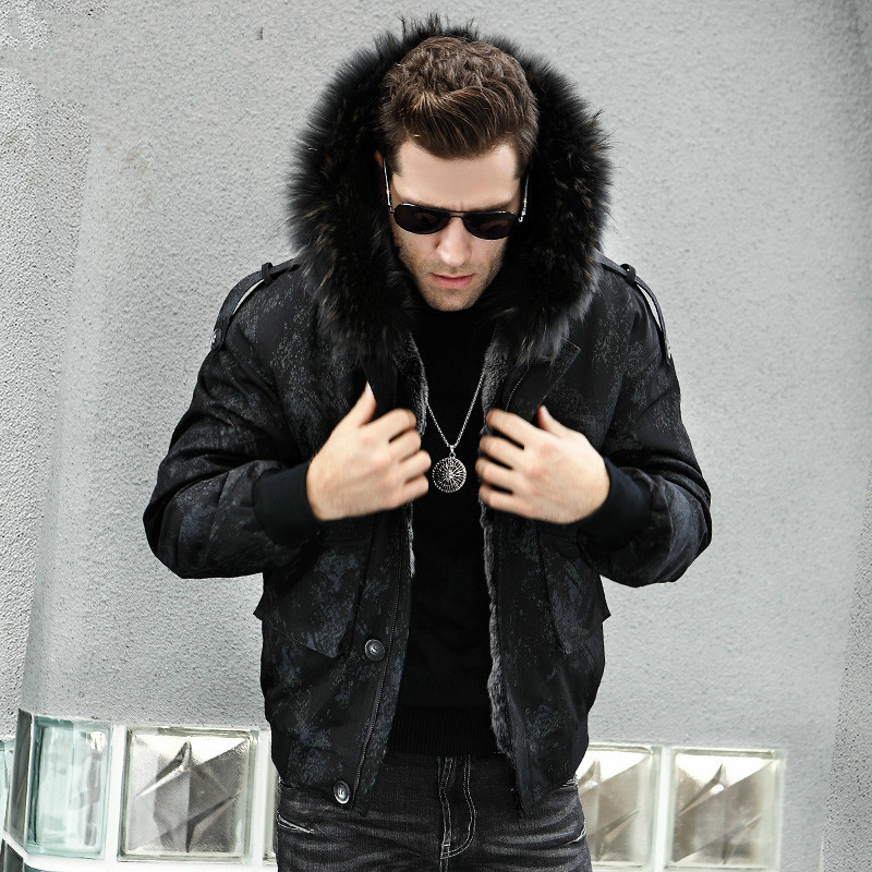 

Parka Real Fur Coat Men Winter Jacket Natural Rex Fur Liner Short Camouflage Parkas Hombre 2020 81887 KJ2730, Gray