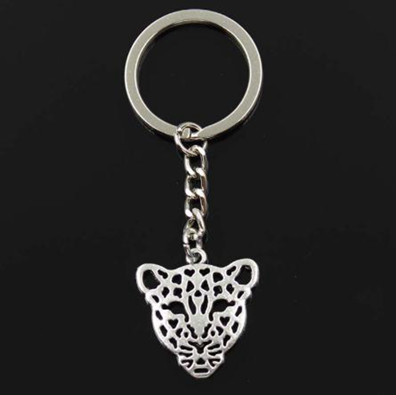 

new 20pcs/lot DIY Accessories Antique silver Zinc Alloy Hollow Leopard Head charms Chain key Ring Keychain, Slivery;golden