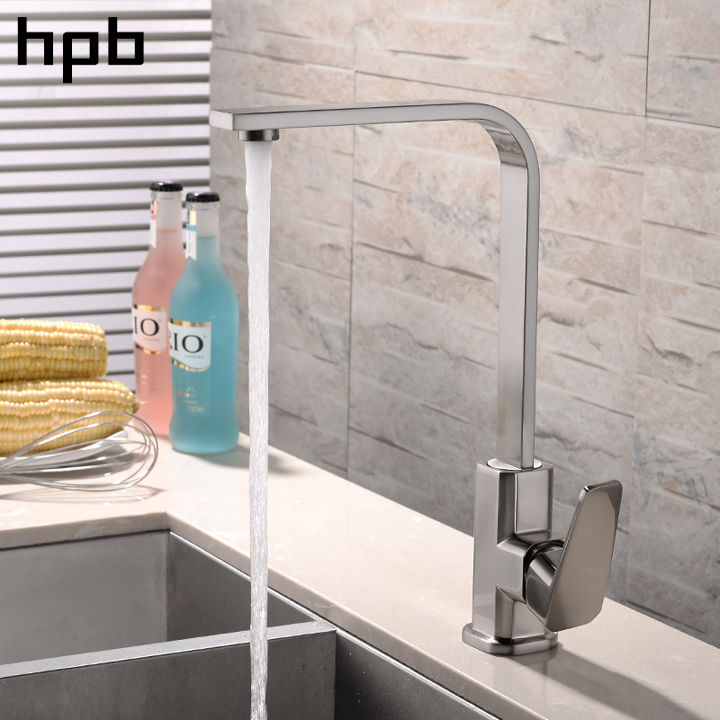 

HPB Kitchen Faucets Hot And Cold Water Mixer Tap Brass Chrome Polish Brushed Finish 360 Degree Rotation Single Handle HP4A12