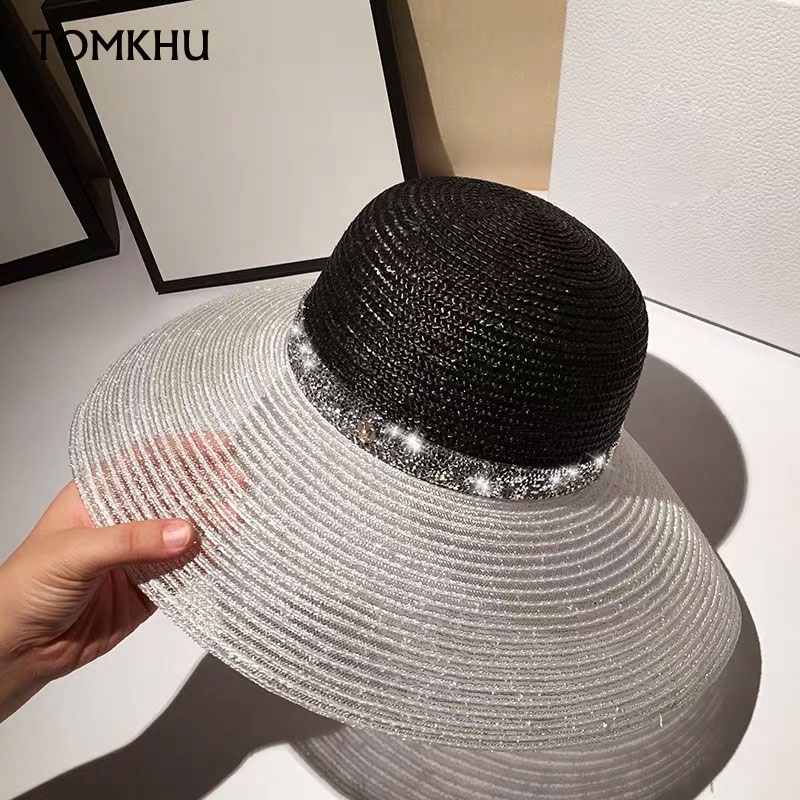 

TOMKHU 2020 New Summer For Womens Beach Sun Hat UV UPF50 Travel Foldable Brim Spring UV Bicolor Caps, Black