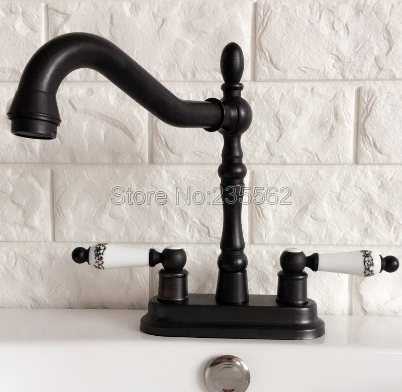 

Black Oil Rubbed Brass Double Handle 4" Centerset 2 Holes Kitchen Bathroom Faucet Basin Sink Mixer Tap Lhg078