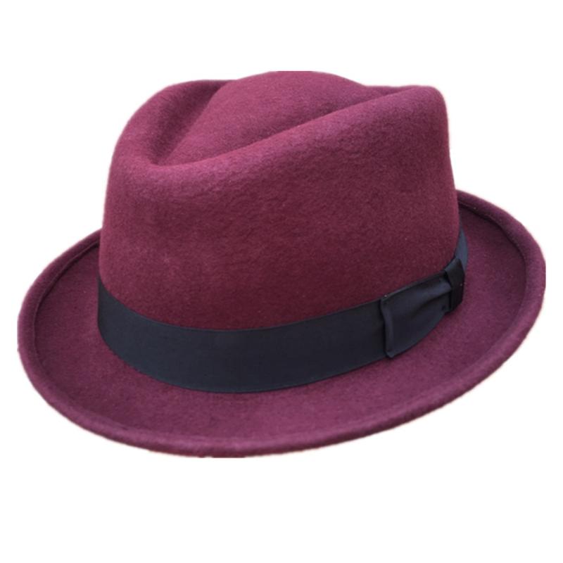 

Wool Felt Red Pork Pie Hat Porkpie Jazz Fedora Hat Trilby Stingy Brim Cap, As pic