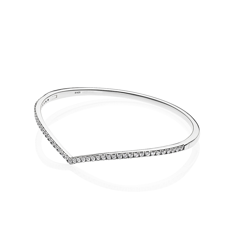 

NEW Sparkling Wishbone Bangle 925 Sterling Silver Bracelet Original Box for Pandora CZ Diamond Women Girls Bracelet sets