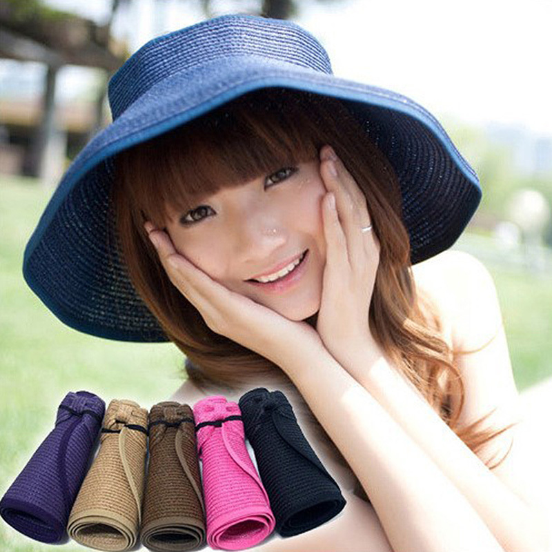 

Fashion Foldable Female Summer Sun Hat Beach Visor Cycling Empty Head Straw Hat Braided Bowknot Wide Large Brim Cap Anti-UV, Red