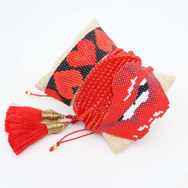 

Wholesale boho jewelry summer sexy heart bracelet luxury red good luck crystal beaded braclets miyuki charm bracelets for women