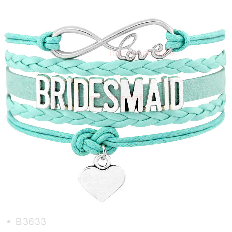 

Infinity Love Maid of Honor Bride to Be Bridesmaid Flower Girl Heart Charm Wrap Multilayer Leather Bracelets for Women