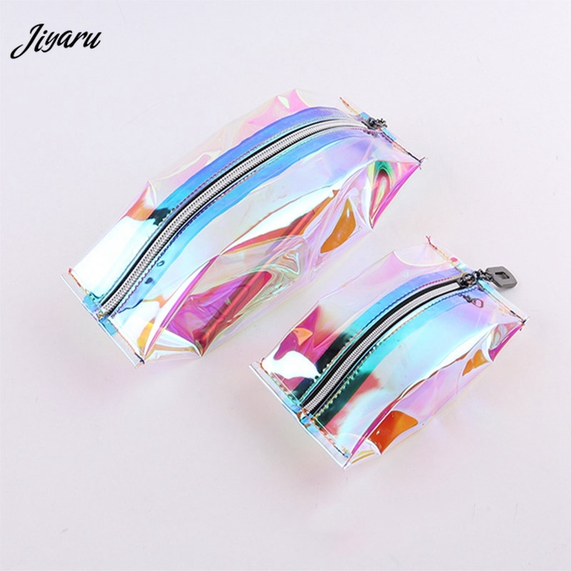 

Women Laser Cosmetic Bag Portable Travel Folding Organizer Bags Female Waterproof Zipper Makeup Bag Transparent Purse Pouch