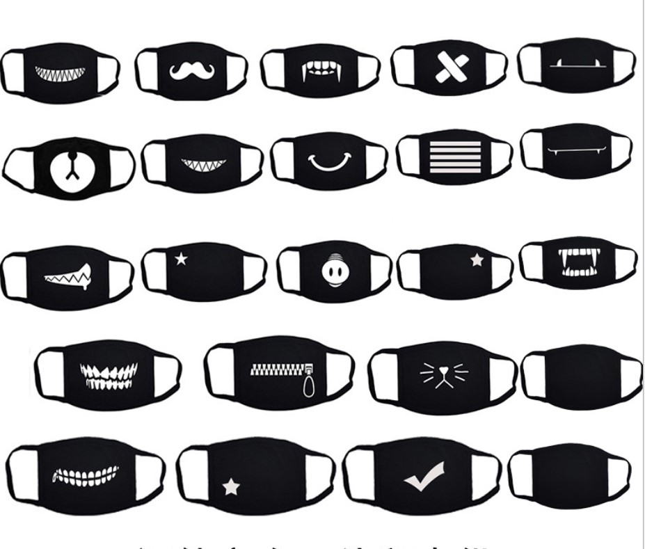 Face mask personality men funny cotton mouth covers washable reusable anti dust unisexy prints masks black-image-568931216