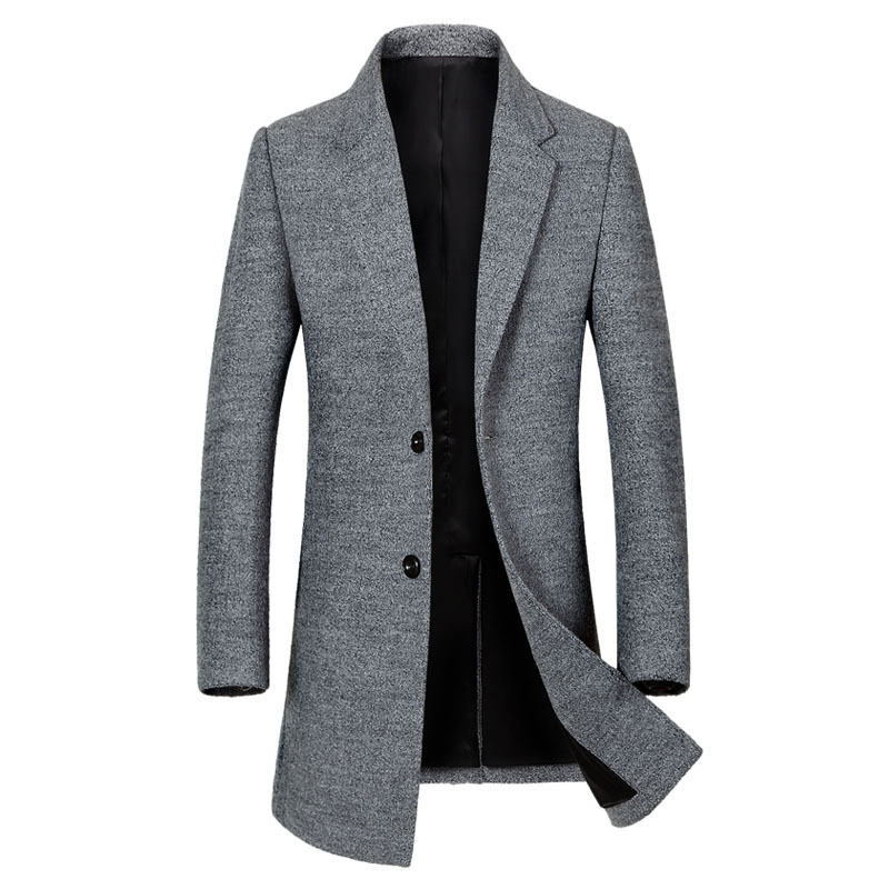 

High quality turn down collar single breasted wool coat outerwear men new style casual woolen trench coats 2020 autumn winter, Black