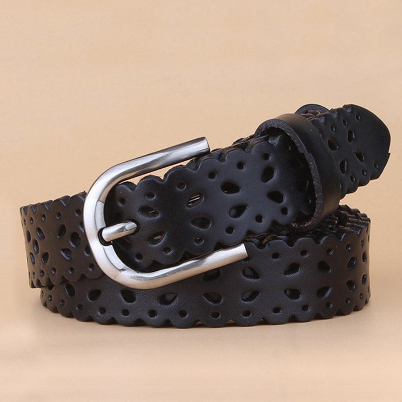 

Woman Belts Hot Sale Cutout Strap Female Genuine Leather Cowhide Belt Hollow Out belts for lady jeans waistband, Black