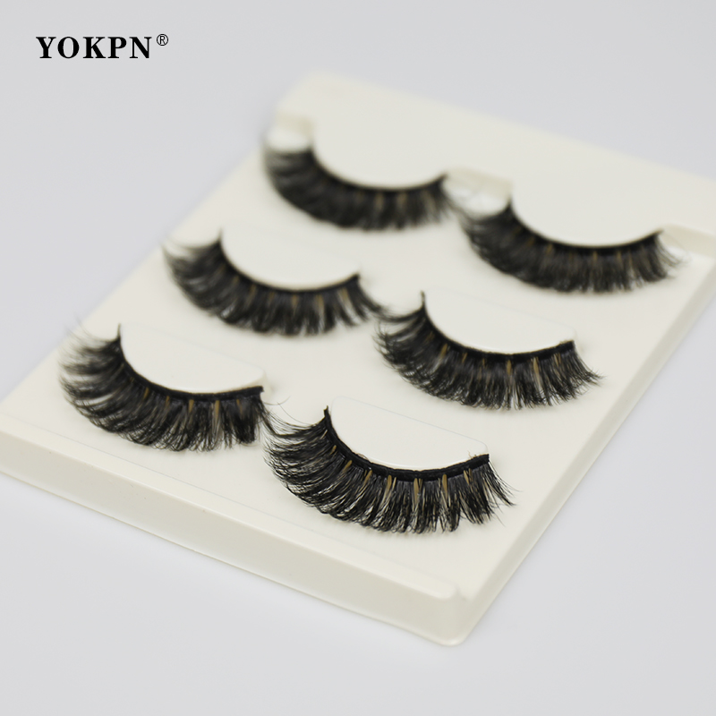

YOKPN 3 Pairs Natural False Eyelashes Thick Makeup Real Mink Lashes Soft Eyelash Extension Fake Eye Lashes Long Mink Eyelashes