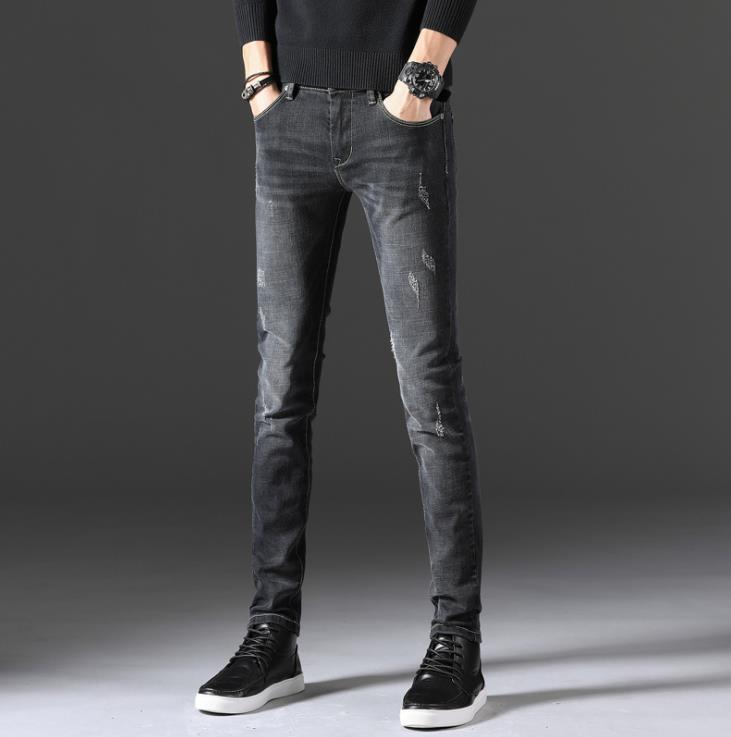

Fashion Straight Jeans Men's Casual Slim Trousers Mens Personality Elasticity Denim Pants Autumn Winter Men Male Bottoms Blue, Gray