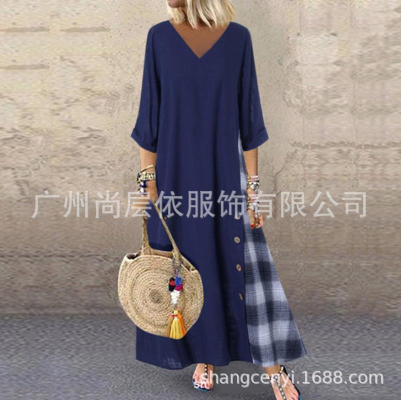 

Plus Size Christmas Dress Retro Woman Dresses Loose European Style Ankle-length Women Dress, Green2