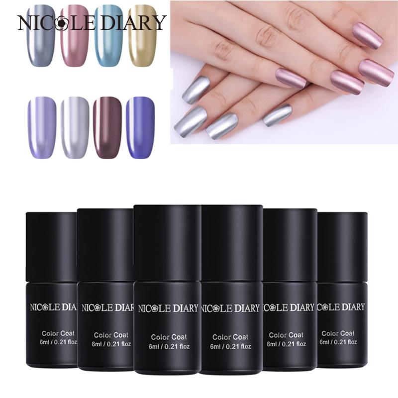 

NICOLE DIARY 6ml Metallic Mirror Effect Nail Gel Nail Polish Gold Pink Soak Off Art UV Gel Polish varnish, Peel off base coat