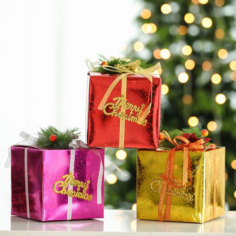 

4 Sizes Merry Christmas Gift Boxes Pine Needles Ornaments Paper Box Gift Bag Container Supplies Christmas New Year Decorations