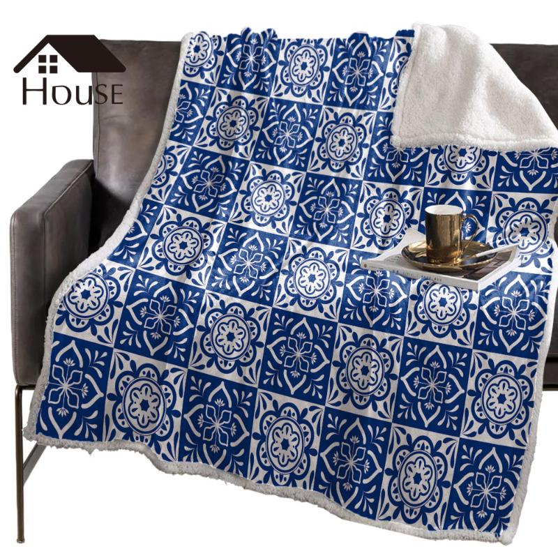 

BIGHOUSES Throw Blanket Japanese Deep Blue Flower Blankets Fleece Blankets Winter Blanket Personalized Bedclothes