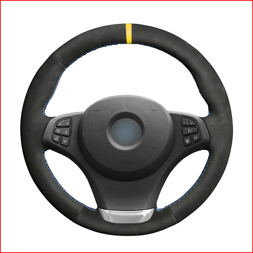 

Black Suede Yellow Marker Car Steering Wheel Cover for BMW E83 X3 2003 2004 2005 2006 2007 2008 2009 2010 E53 X5 2004-2006