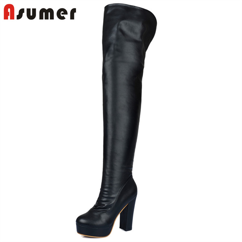

ASUMER 2020 hot sale over the knee boots women round toe zip high heels platform boots woman party prom Night Club Shoes, Black