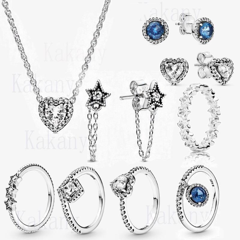 

2020 100% 925 Sterling Silver Heart-shaped Blue Round Glitter Earrings Suitable For Diy Women's Original Fashion Jewelry Gifts