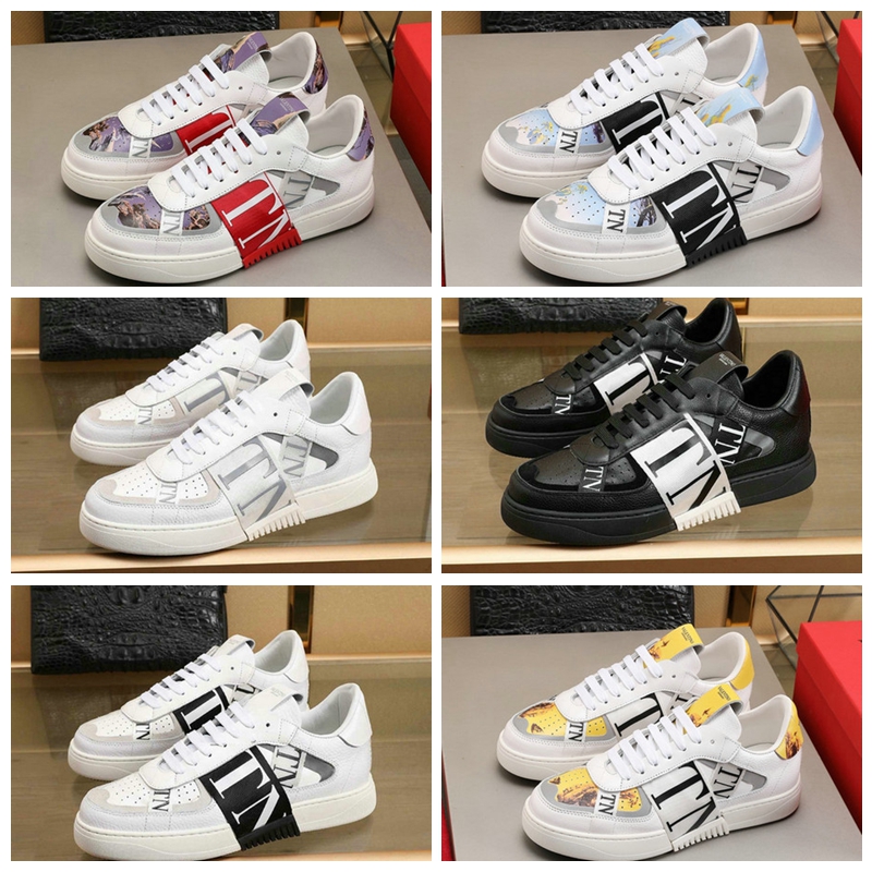

2020 New Color Platform Shoes Italy Fashion Men Women Open Designer Sneakers Stripe Studs Genuine Leather Flat Casual Shoes 36-45, Black