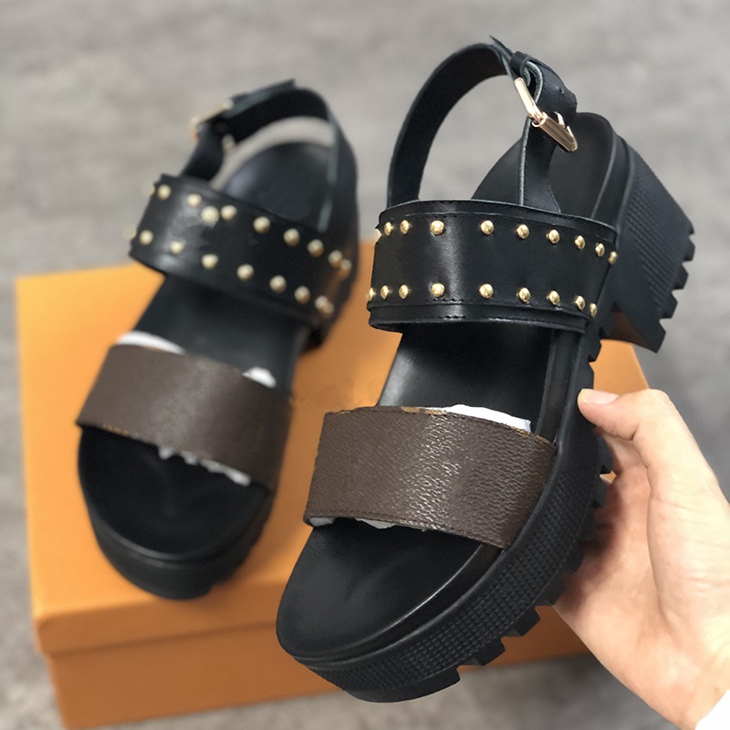 

Women Laureate Sandal Slippers Designer high heels Platform Sandals Gladiator Style Glazed Calf leather Ladies Sexy Party shoes with Box, Color 4