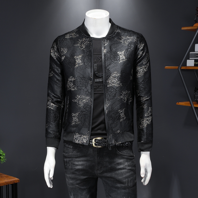 

High Quality Autumn Jacket Casaca Hombre Men Floral Jacket 2020 New Men's Korean Jacquard Bomber Print Mens, As shown in figure
