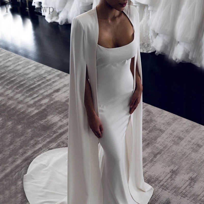 

YiMinpwp Elegant Mermaid Wedding Dresses With Wrap Backless Sweep Train Simple Satin Bridal Gowns vestidos de novia Custom Cheap, White