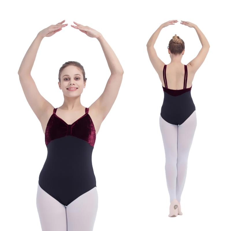 

Maroon Velvet Top and Cotton/Lycra Body Double Straps Camisole Ballet Dancing Leotard for Ladies and Girls, Black only