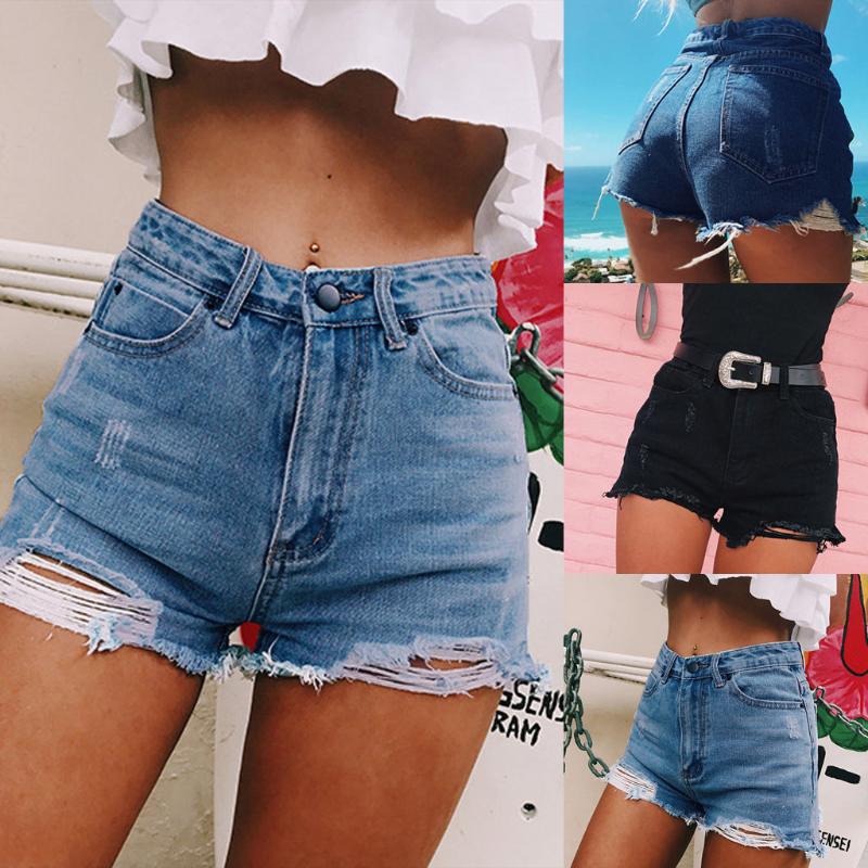 

Fashion 2020 New Women Denim Shorts Summer Jeans Female High Waisted Shorts With Pockets Casual Ladies Hem Denim Hot, Black