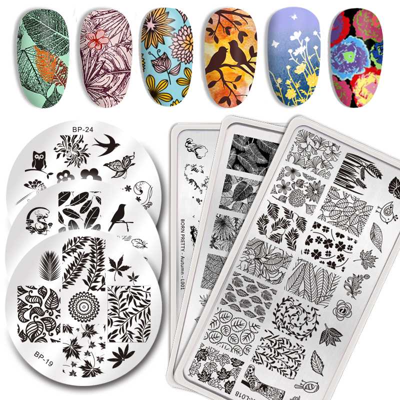 

BORN PRETTY Rectangle Nail Stamping Plates Pattern Stainless Steel Template Nail Art Image Autumn Theme Plate Tools