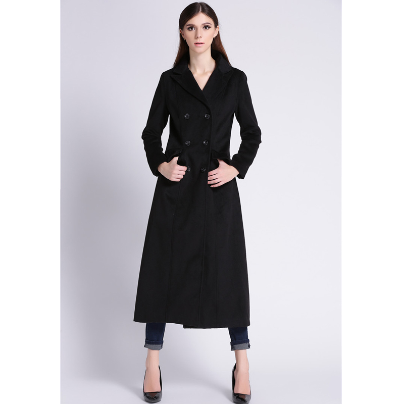 

ZADORIN Woolen Long Black Coat Runway Vintage Lapel Double Breasted Womens Coats And Jackets Winter Slim Elegant Outerwear