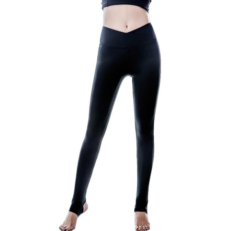 

Women Fitness Tights Yoga Pants Elastic Slim Running Sportswear High Waist Trousers Gym Stretch Step Foot Leggings Athleisure, Black