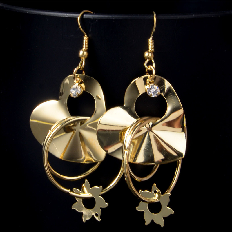 

SHUANGR jewelry Gift Gold Color Unusual Heart Tassel Earrings set fashion earrings Crystal crystals
