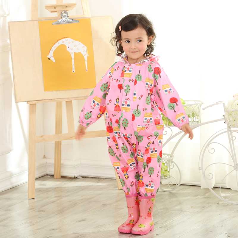 

1-9 years old Kids Jumpsuit baby One-Piece Cartoon Kid students Hooded Raincoat Suit Children rainwear and rain-proof pants Set