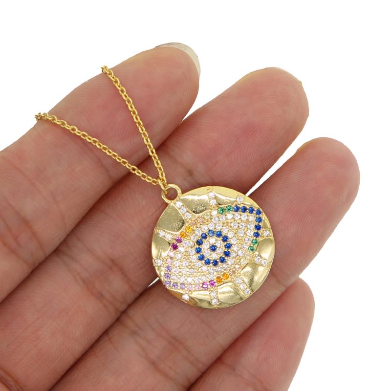 

Dropshipping gold color turkish evil eye charm pendant necklace for girl paved tiny gorgeous rainbow CZ chic women jewelry gifts