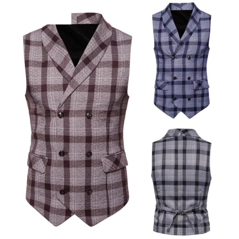 

JAYCOSIN Formal Mens Suit Plaid Print Button Casual Print Vest Men Formal Sleeveless Jacket Coat British Suit Vest 18Aug14, Bu