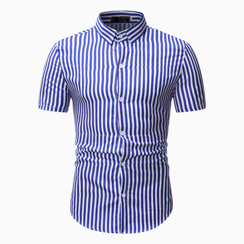 

Blue White Vertical Stripes Mens Shirts Short Sleeve Casual Slim Fit Shirt 2020 Summer Fashion Tops Mens Chemise Homme, Black