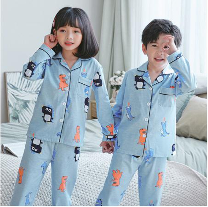 2020 Spring Kids Homewear Long Sleeve Cartoon Pajamas Suit Fashion Printed Girls Sleepwear Cardigan Boys Casual Pyjamas Set-image-577296015