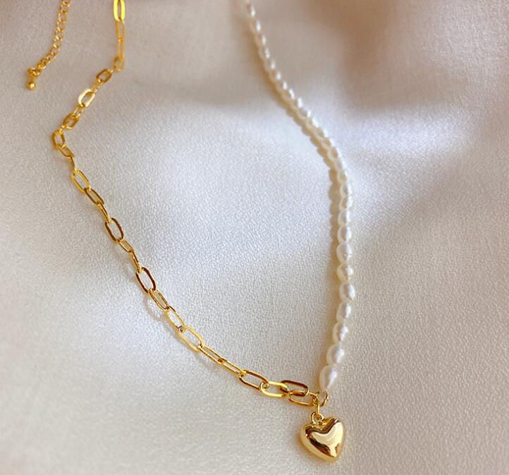 

Fashion Hot Pearl Chain Necklaces 18K Gold Hear Pendant Choker Necklace Jewelry for Women Party Wedding, Silver