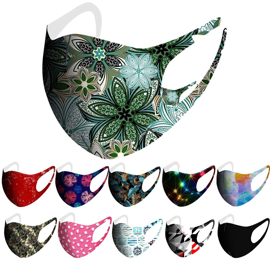 

face mask designer camo ice silk print pattern washable mouth masks black Starry sky firewor cool feeling cartoon facemask top selling